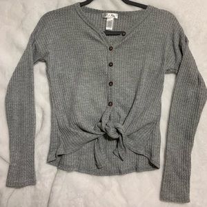 Gray front tie sweater
